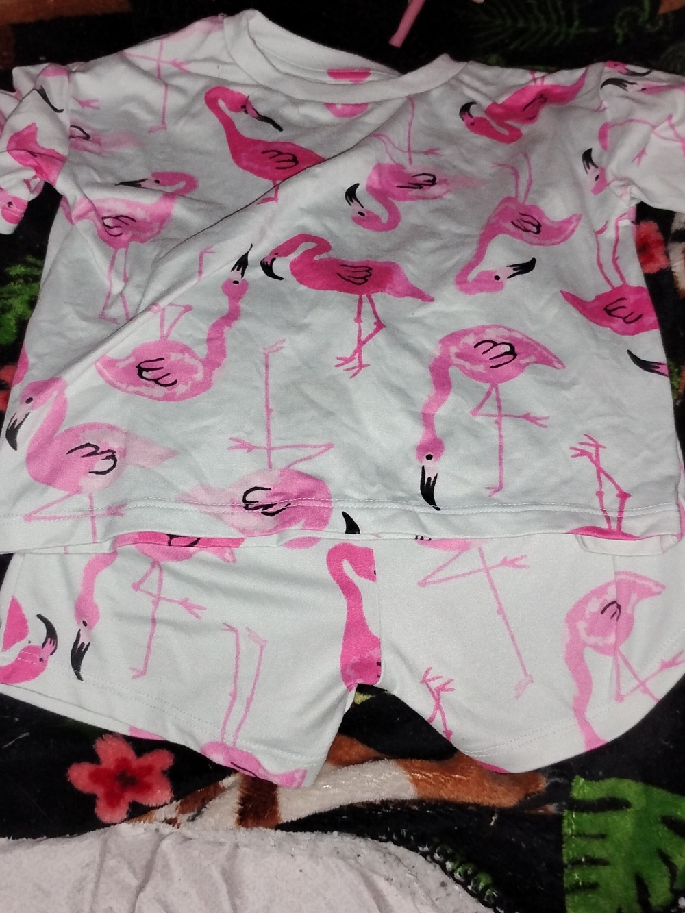 Toddler Girls Light Blue and Pink Flamingo Shorts Pajama Set